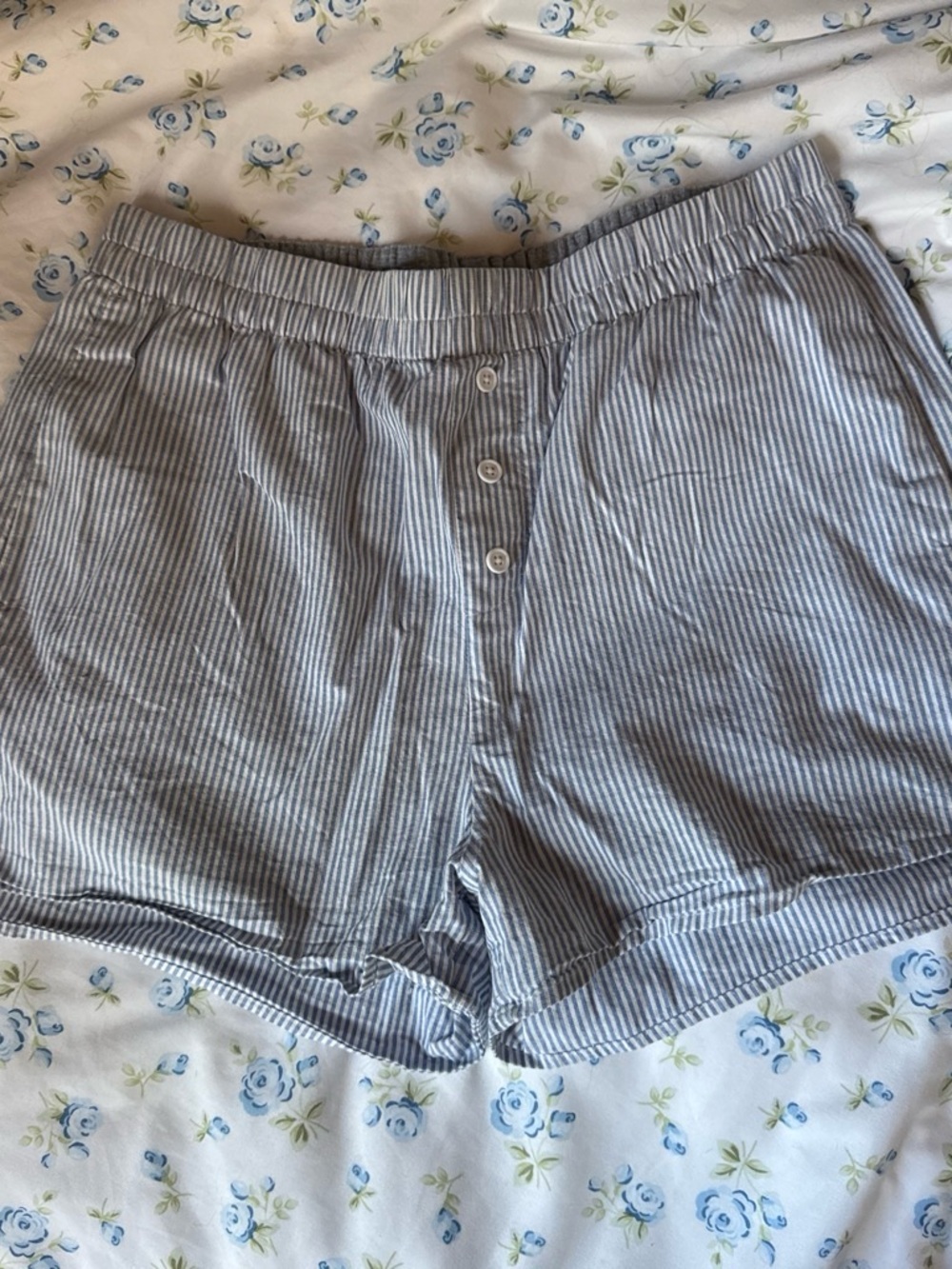 No Boundaries Blue and White Striped High Waist Women’s Shorts